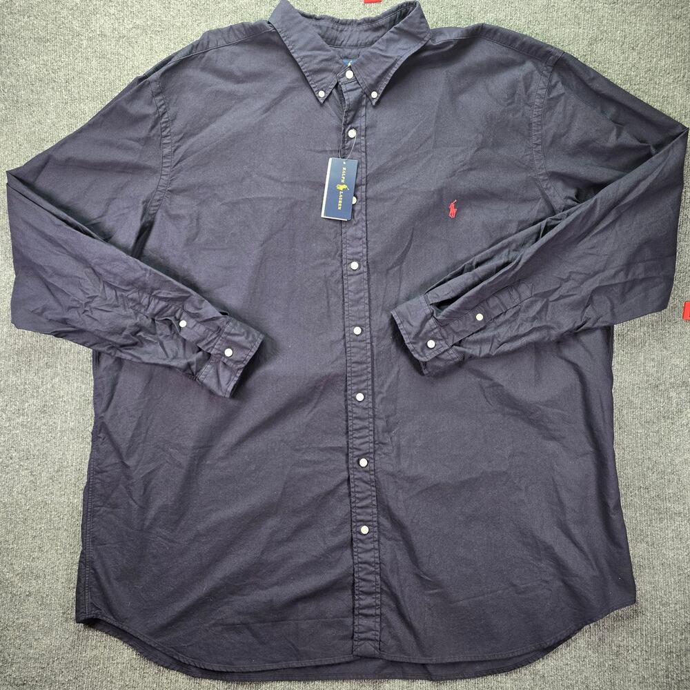 Polo Ralph Lauren Shirt Mens 4XLT Navy Blue Red Pony Button Down Long Sleeve